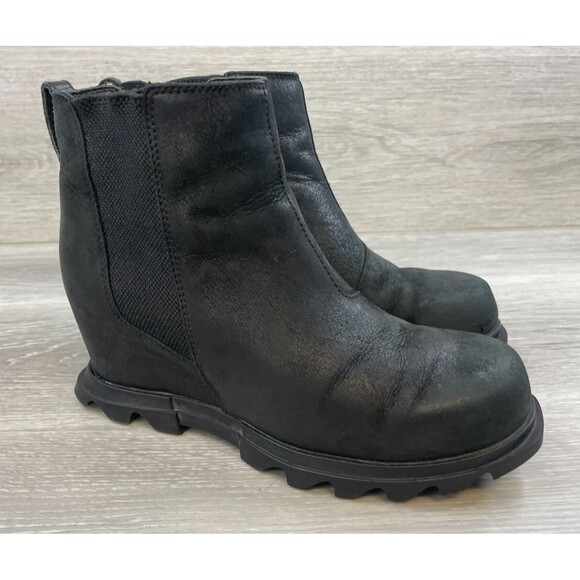 Sorel Joan of Arctic Wedge III Womens Boots Black Leather 7 Wedge Cold Shoes - Picture 1 of 11